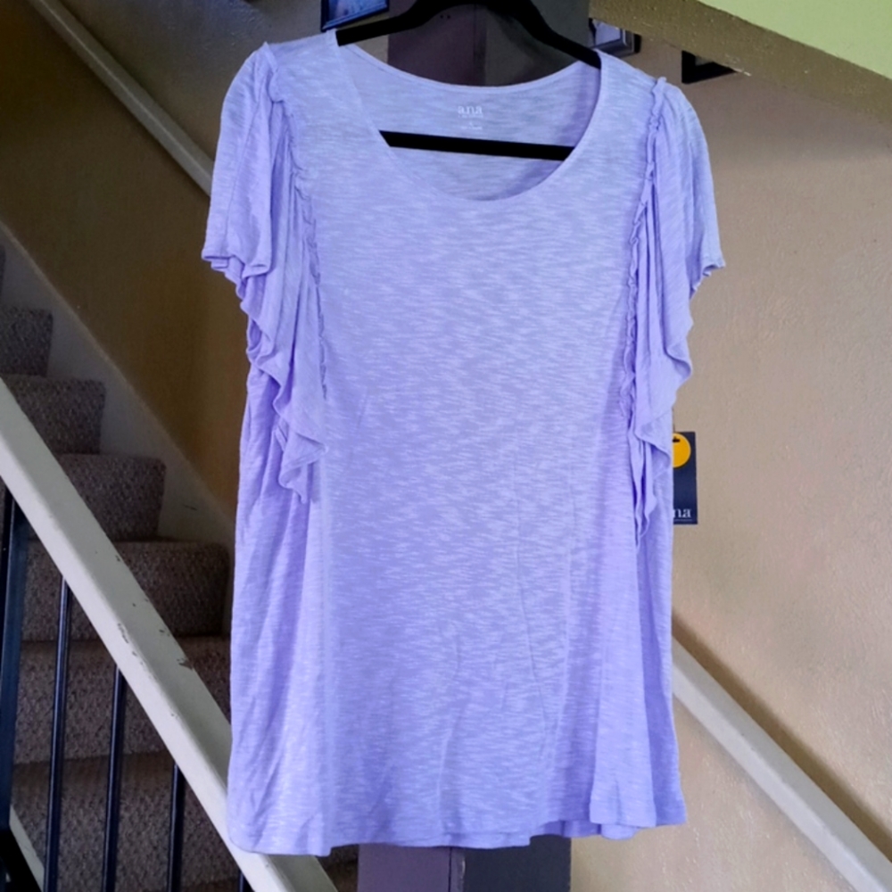 🟣 a.n.a. Pastel Purple Ruffle Shoulder Blouse Top Women’s Size Large